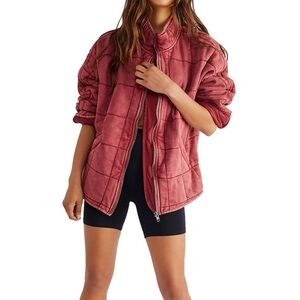 Free People Red Quilted Jacket with Dolman Sleeves